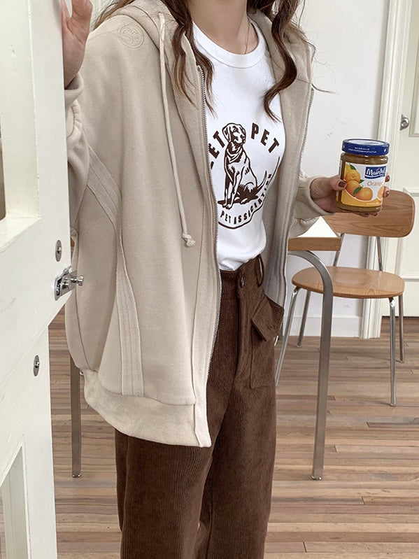 双拉头加绒卫衣外套 Drawstring Zip Through Hooded
