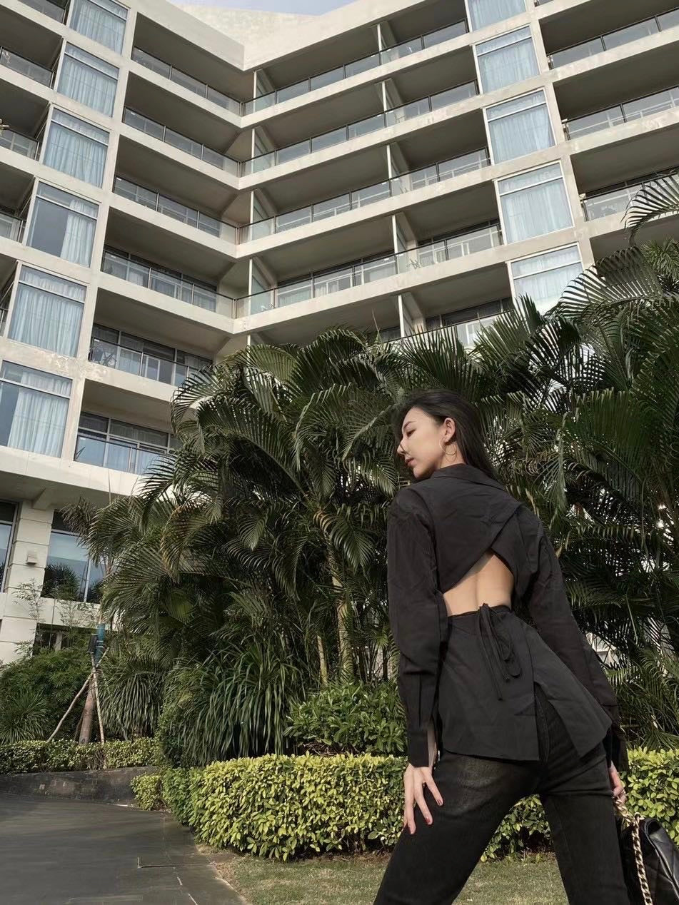黑色性感衬衫Black Cut-out Long Shirt