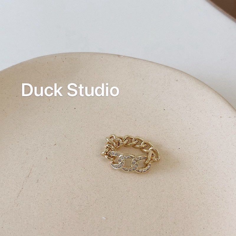 Gold Plated Chain Ring with Diamonds