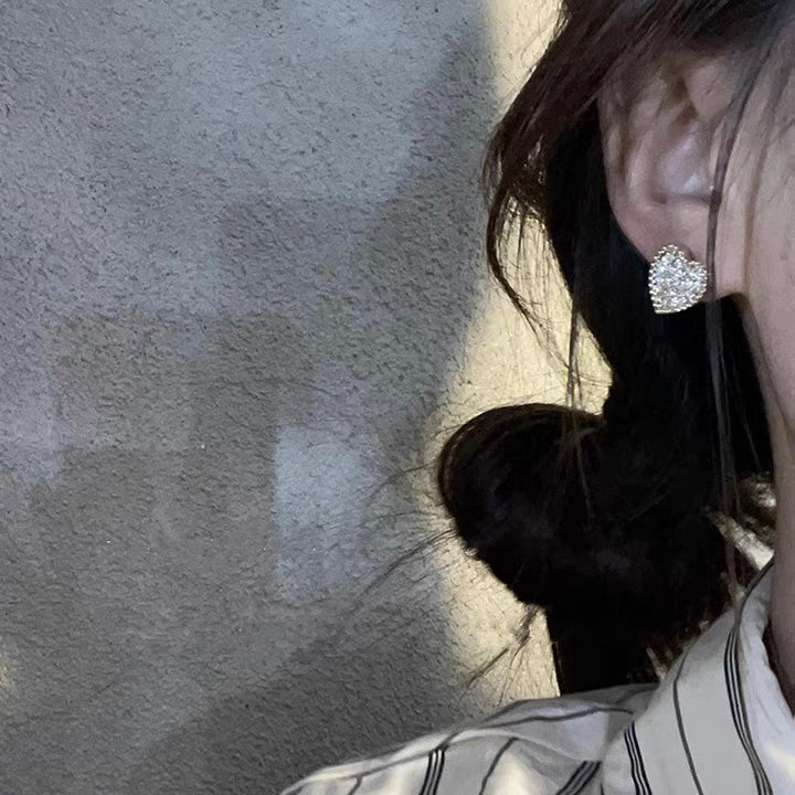 Unmatched Gold Plated Heart Stud Earrings with Diamonds