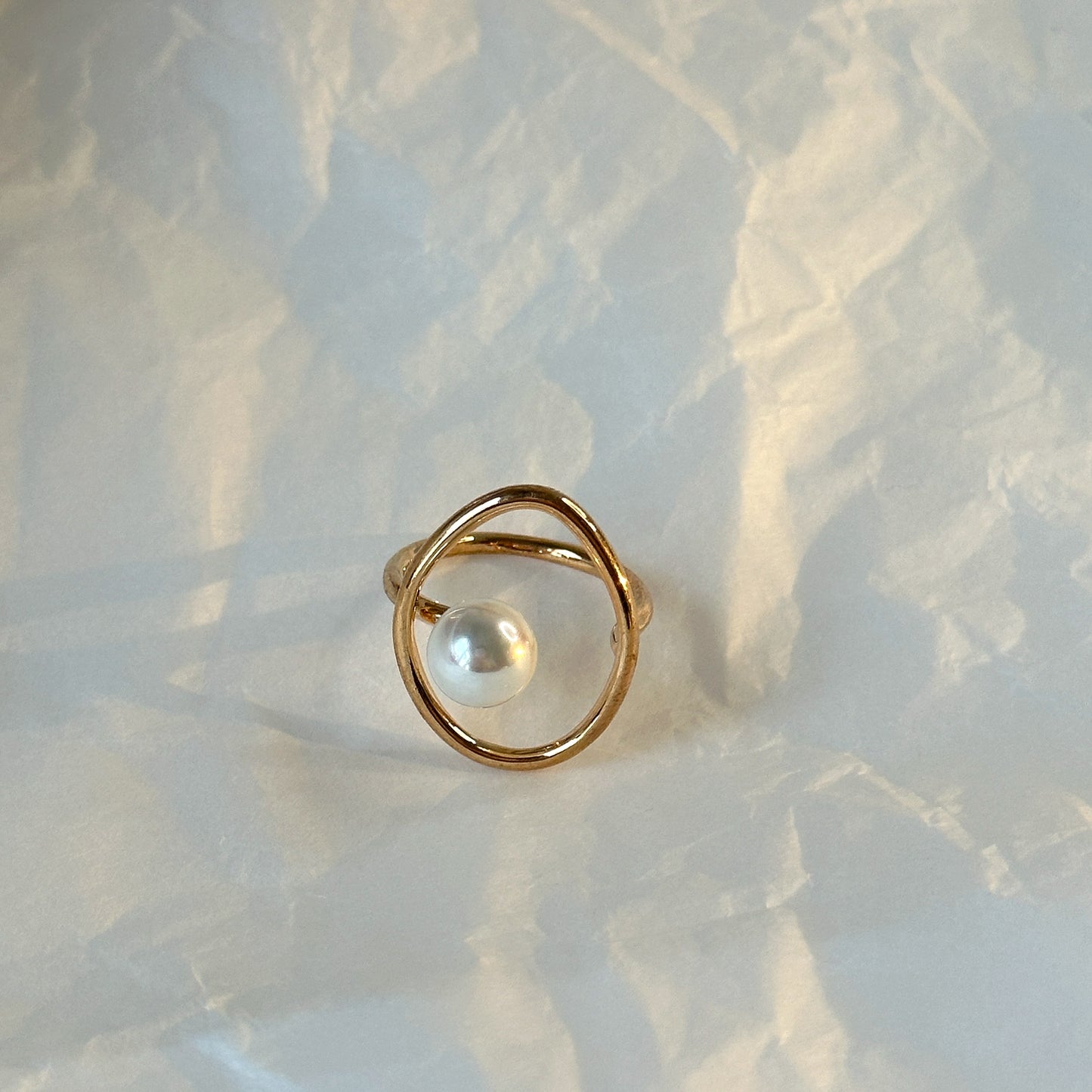 Gold Irregular Shape Ring with Pearl