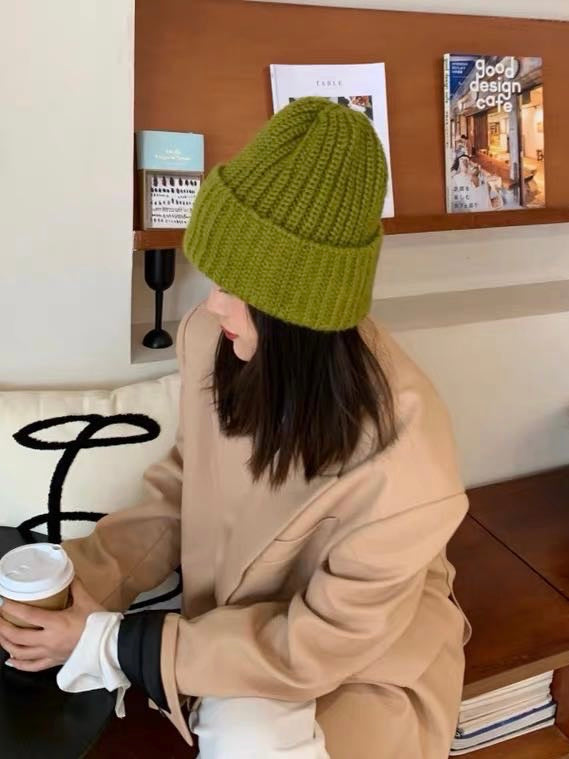 大头围显脸小针织帽Sheen Green Knitted Beanie