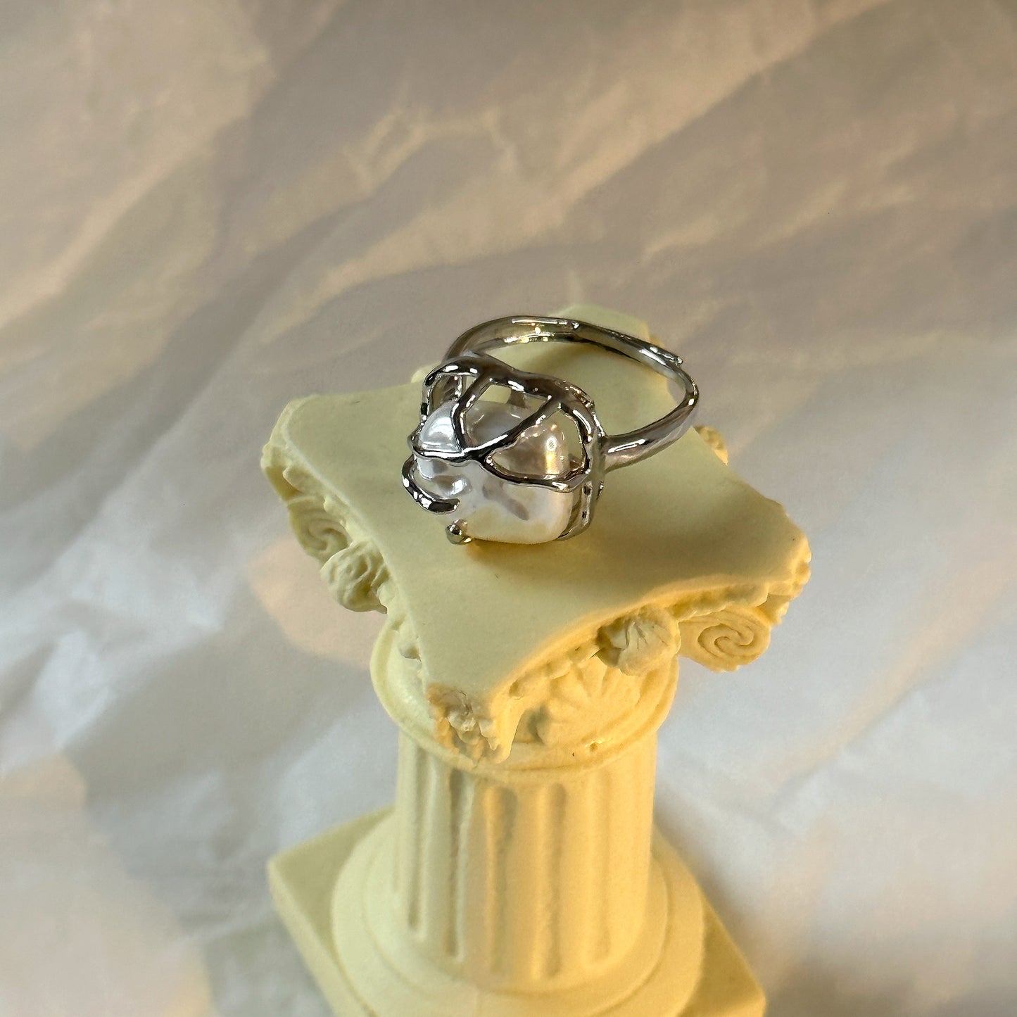 Silver-Plated Ring with Square Shape Pearl