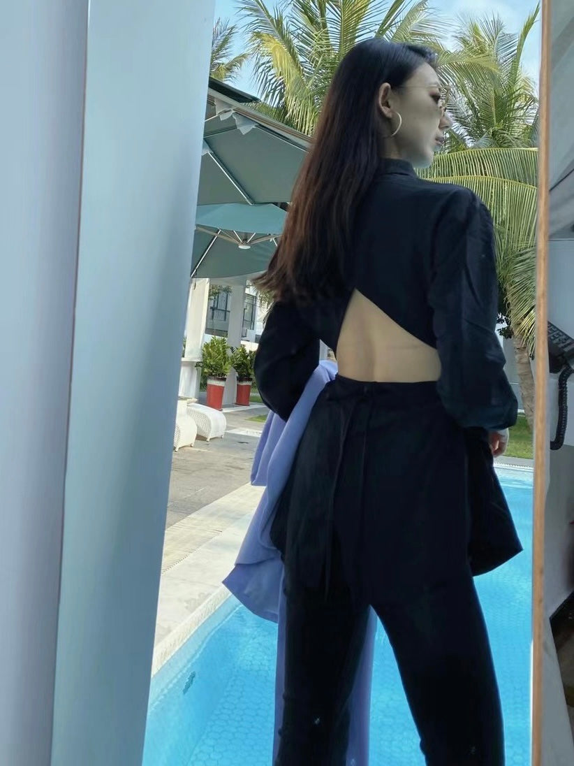 黑色性感衬衫Black Cut-out Long Shirt