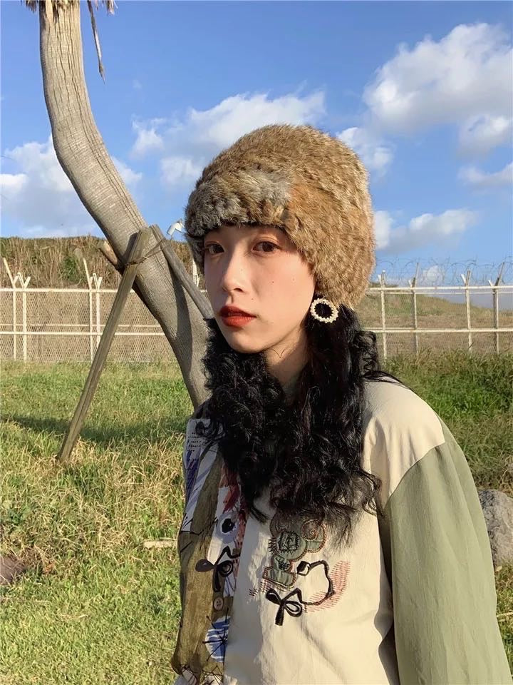 兔毛蓬松针织帽Fur Bucket Hat