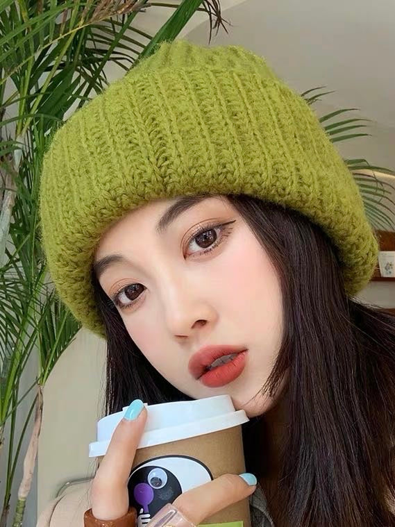 大头围显脸小针织帽Sheen Green Knitted Beanie