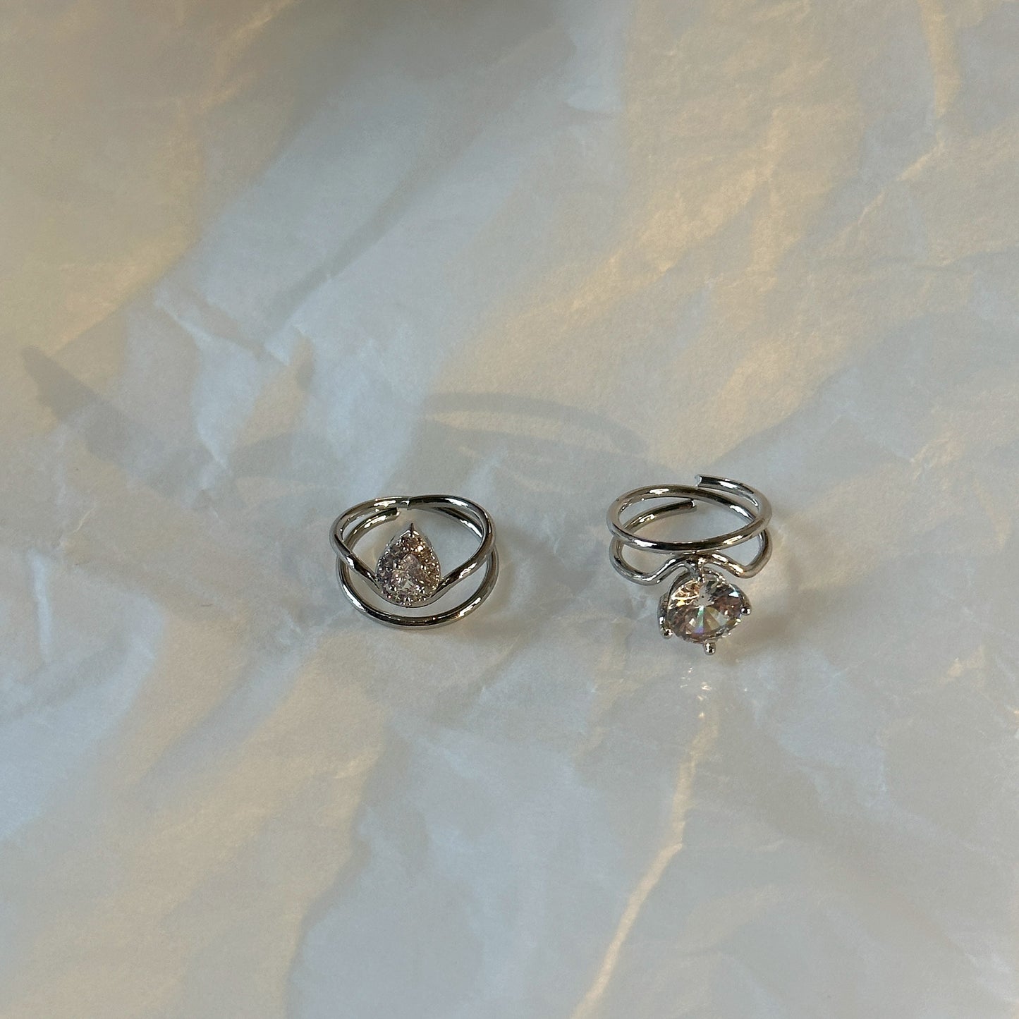 Double Silver Ring Sets with Diamond