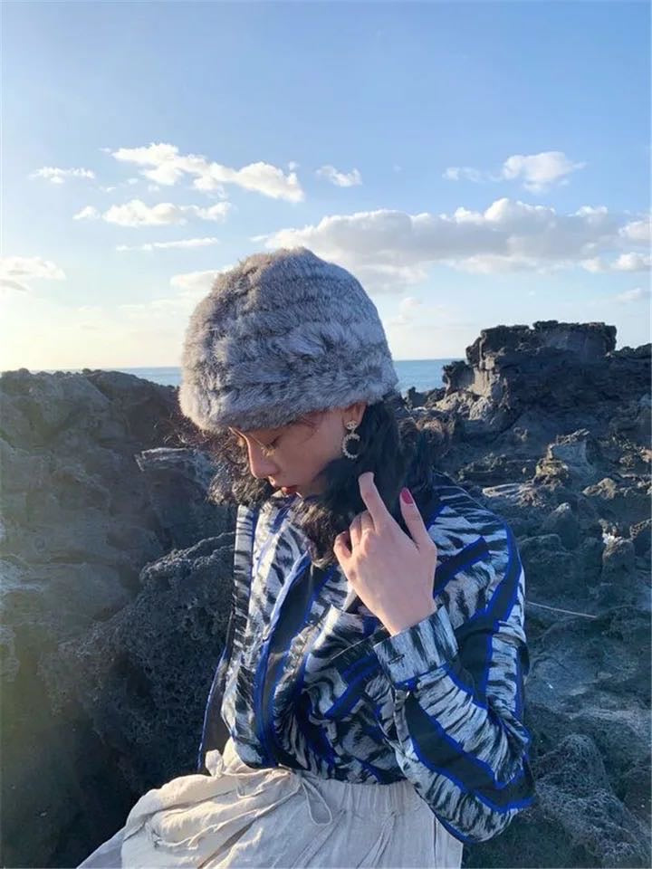 兔毛蓬松针织帽Fur Bucket Hat