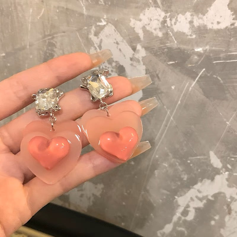 Pink Heart Drop Earrings