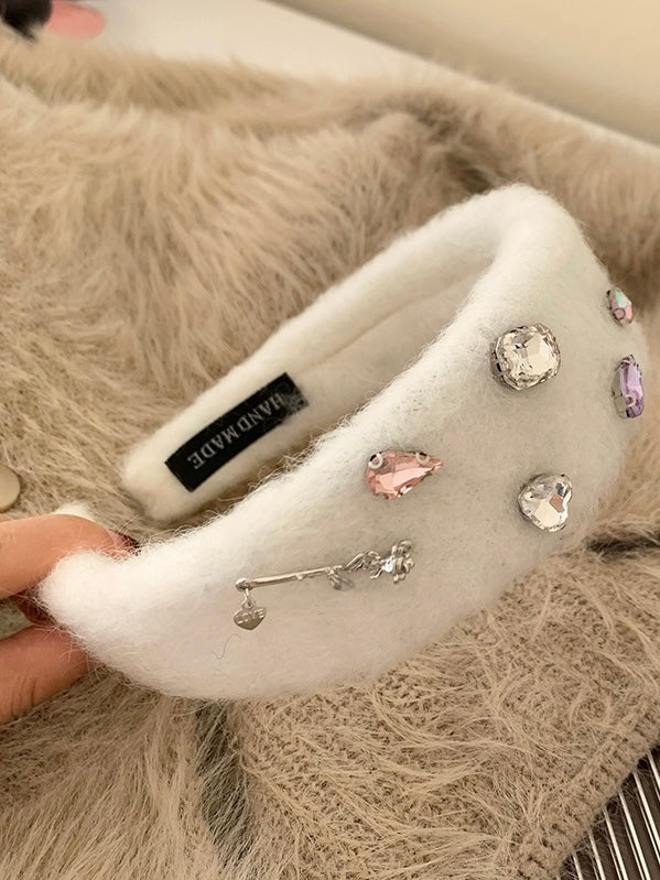 水晶高颅顶发箍Textured Fuzzy Headband with Crystals