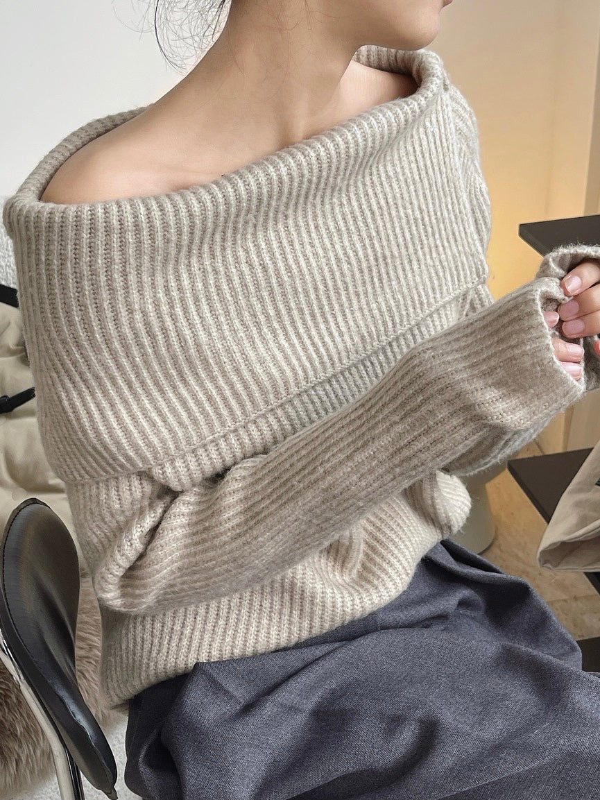 云朵灰一字肩毛衣Cloud Grey Strapless Knit Sweater