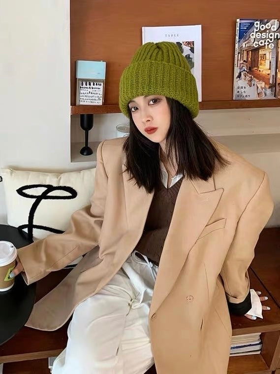 大头围显脸小针织帽Sheen Green Knitted Beanie