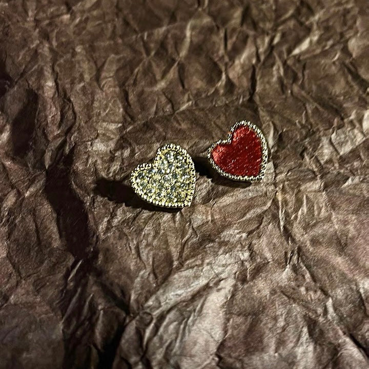 Unmatched Gold Plated Heart Stud Earrings with Diamonds