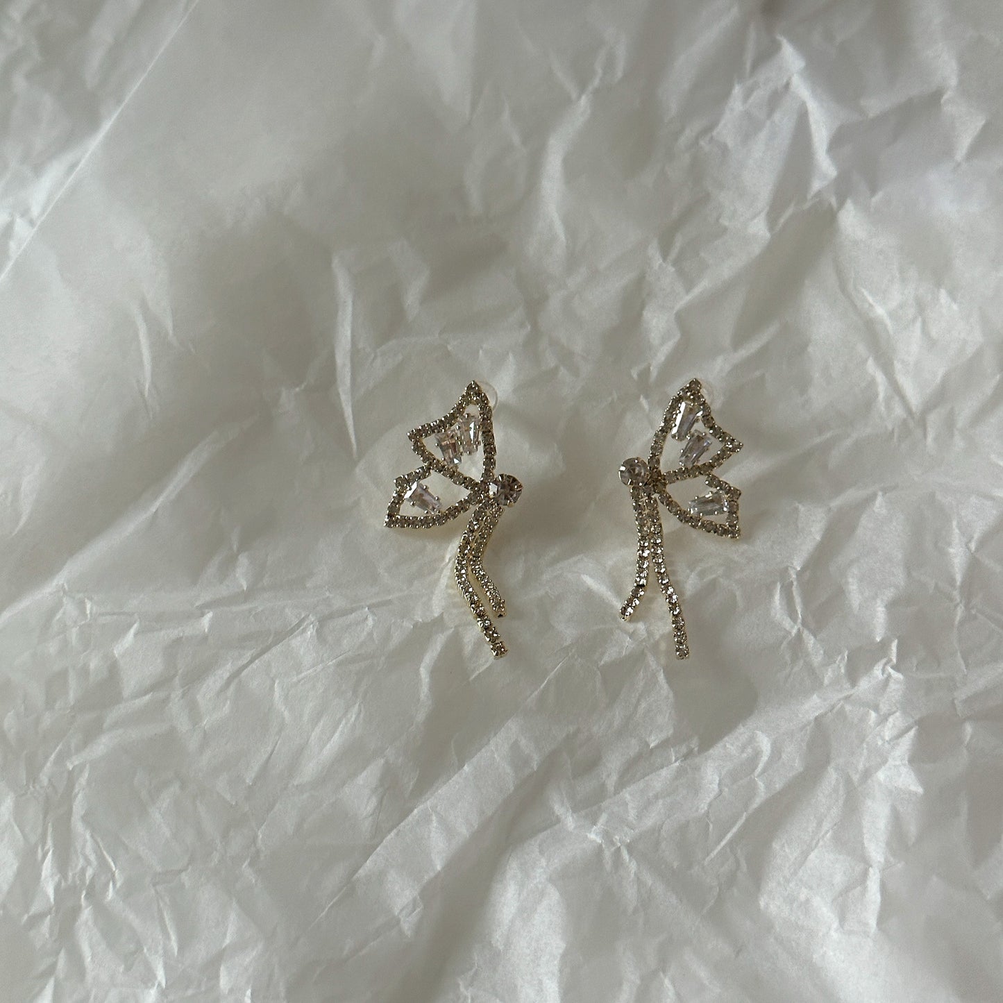 Butterfly Silver-Plated Stud Earrings with diamonds