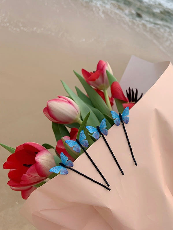 蓝色蝴蝶结发夹Blue Butterfly Hair Clip Set