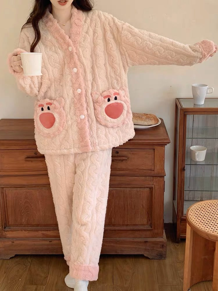 草莓熊珊瑚绒睡衣套装Bear Fleece Pyjama