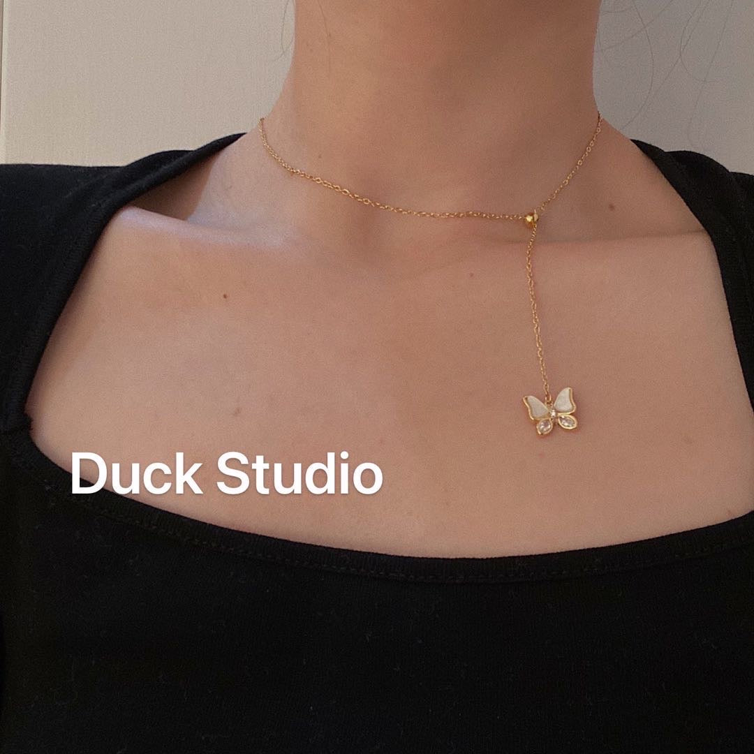 Gold Plated Gemstone Butterfly Necklace
