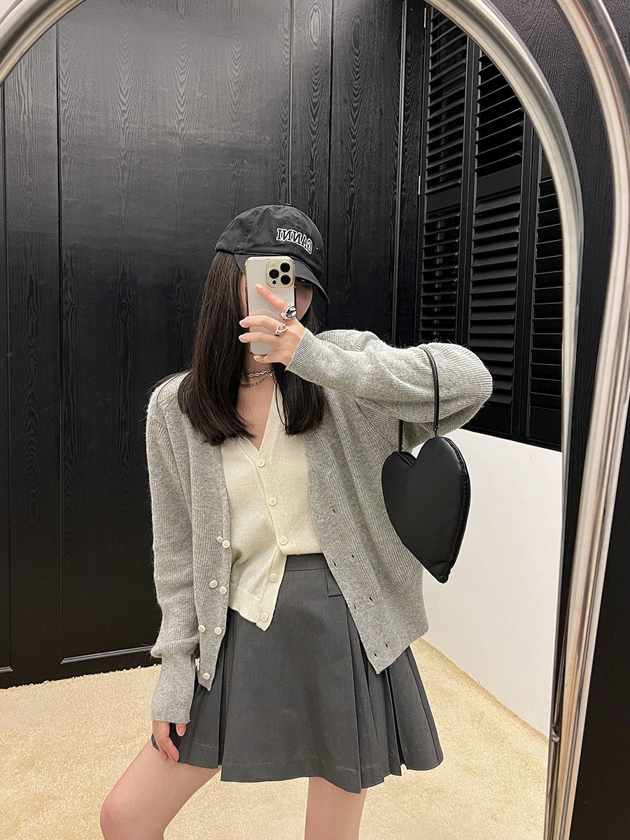 甜酷风灰色短裙带腰带灰色百褶裙配腰带