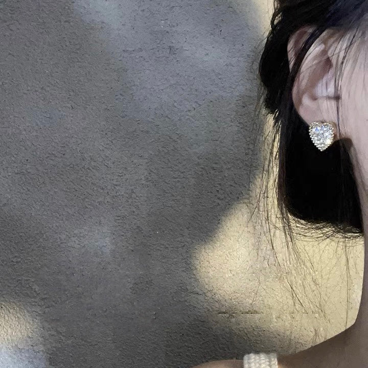 Unmatched Gold Plated Heart Stud Earrings with Diamonds