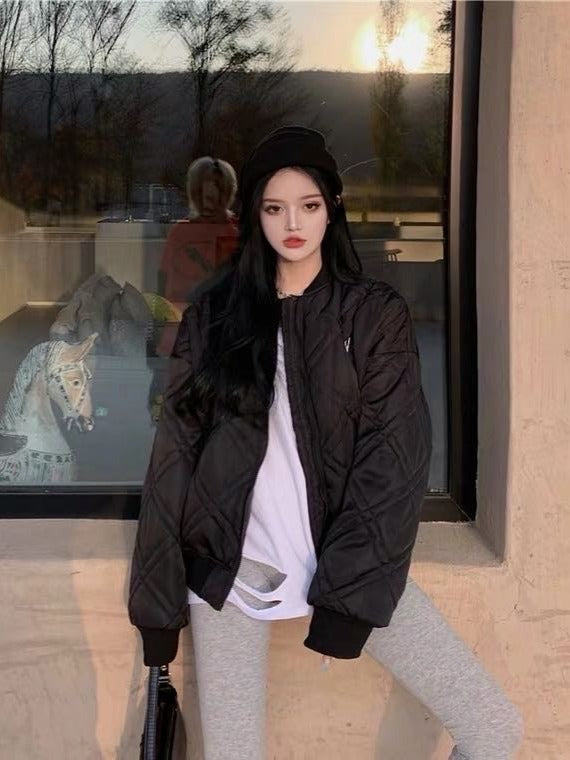 秋冬夹棉棒球服Onesize Drop Shoulder Jacket