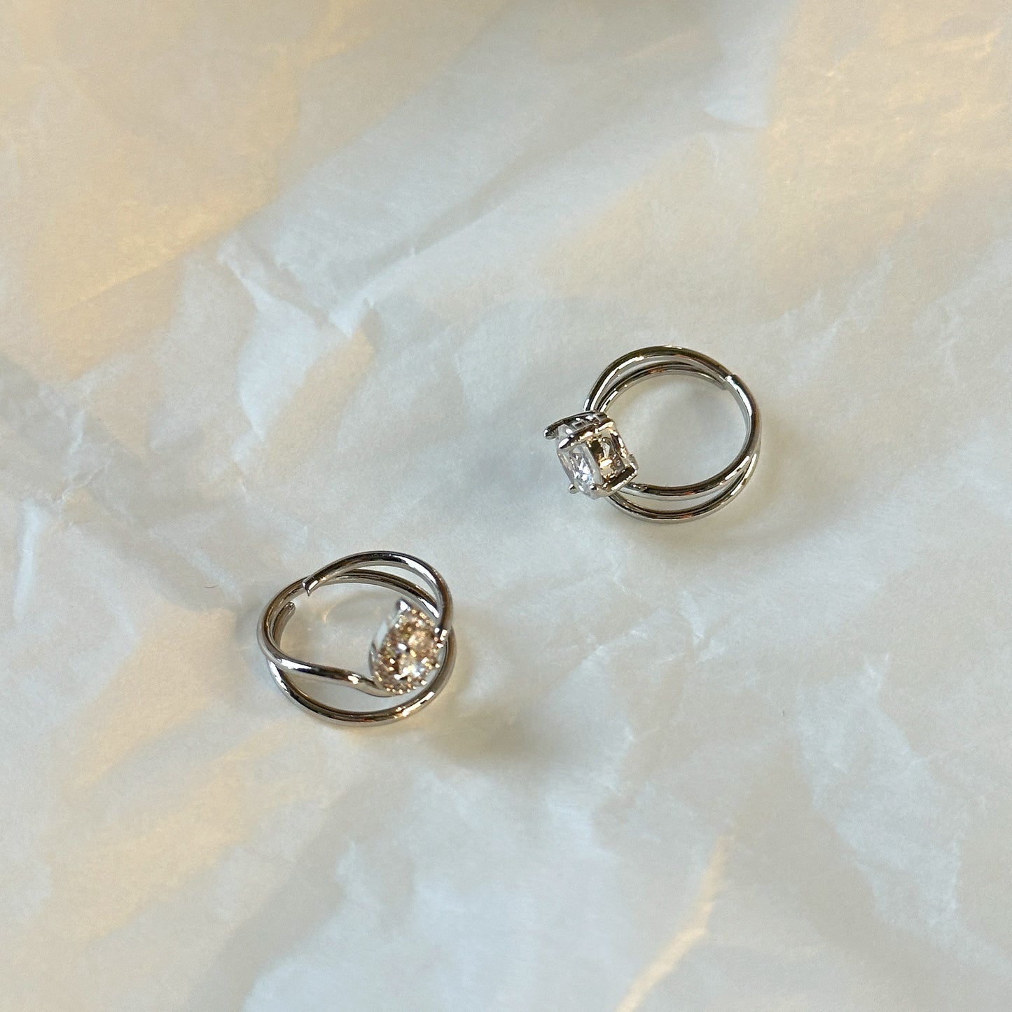 Double Silver Ring Sets with Diamond