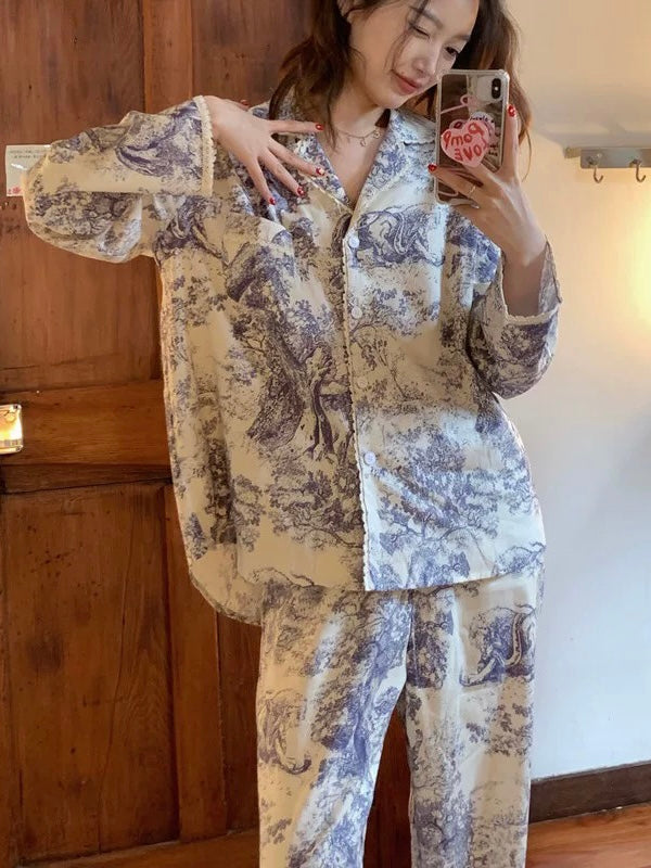 30%OFF_纯棉速写印花睡衣套装Antique Embroidery Pyjama