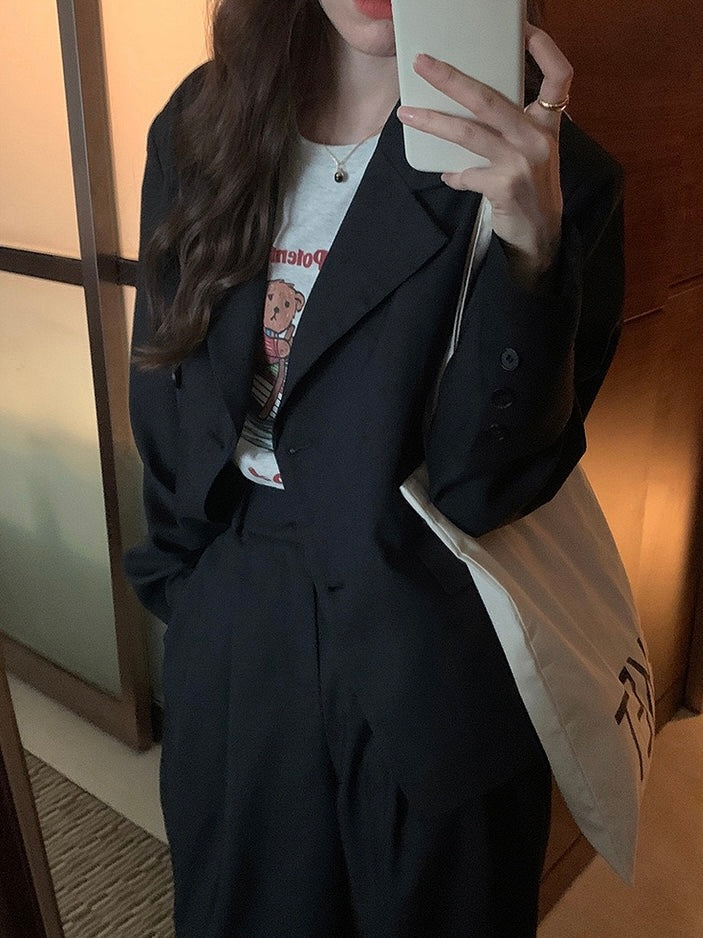 不对称设计西服外套Single Breast Blazer