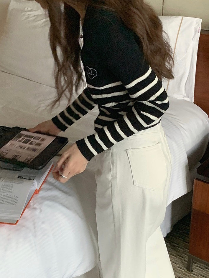 小香条纹开衫V Neck Stripe Button Cardigan