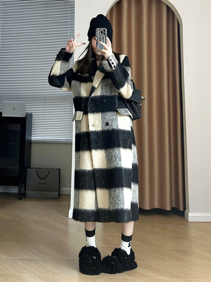 【芝士拿铁】复古格纹大衣Fur Plaid Coat