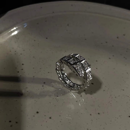 银色宽版蛇形戒指Silver Plated Diamond Snake Ring