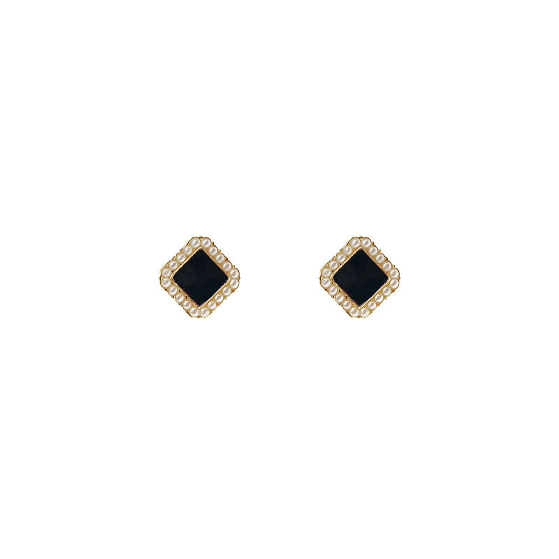 富贵小姐方形耳钉Gemstone Stud Earrings