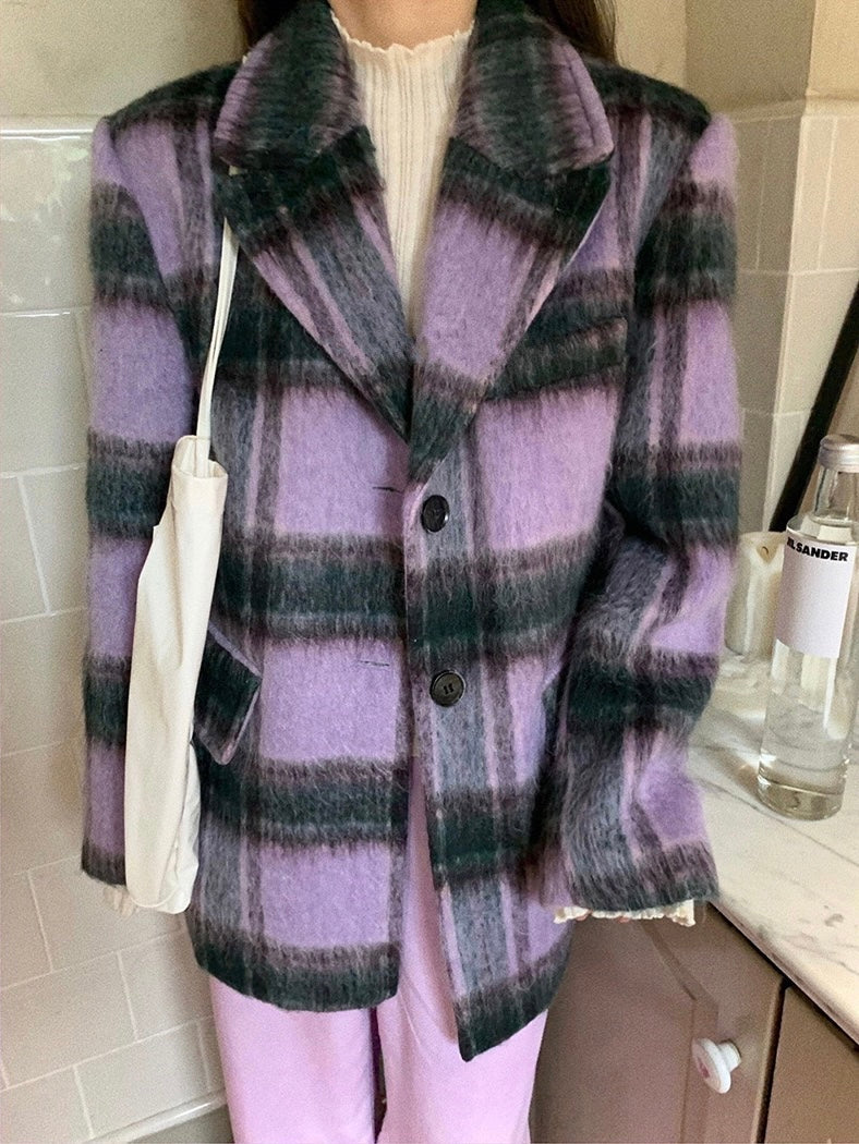 30%OFF_复古紫格毛呢外套Vintage Plaid Wool Coat