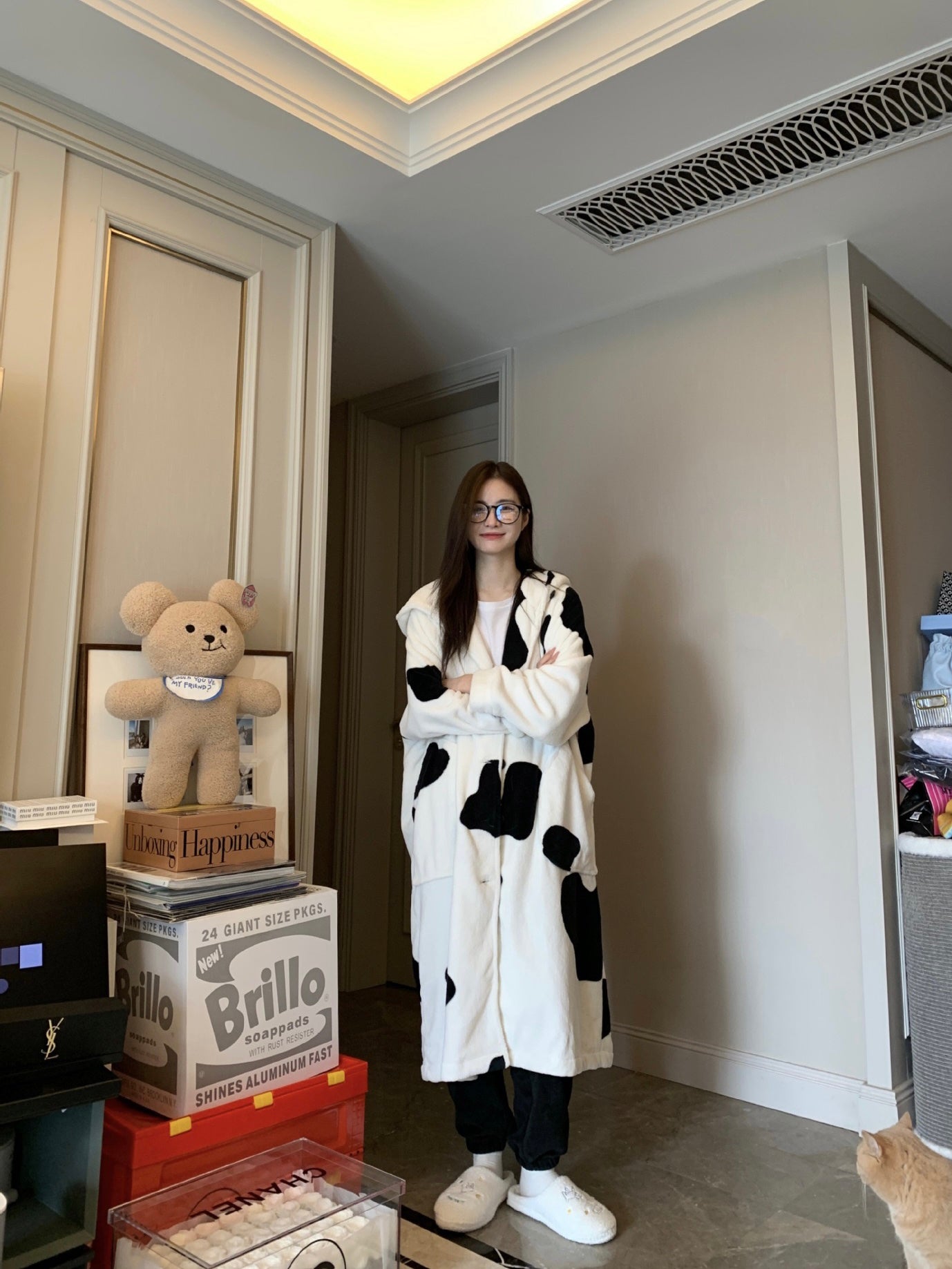 15%OFF_珊瑚绒黑白熊猫睡袍Black and White Fleece Pyjama