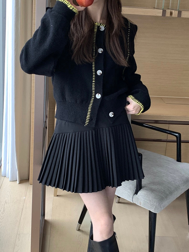 50%OFF_【学姐穿搭】黑色百褶半裙Pleated Mini Skirt