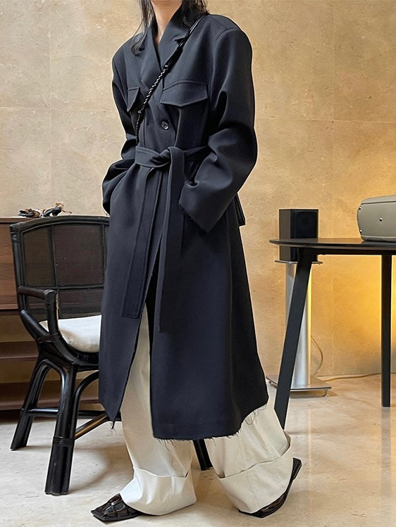 30%OFF_超飒长款系带风衣Black Maxi Coat