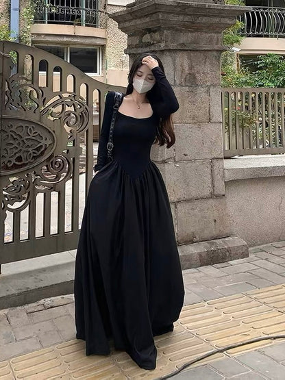 黑色大领口长裙 Black Trumpe Maxi Dress