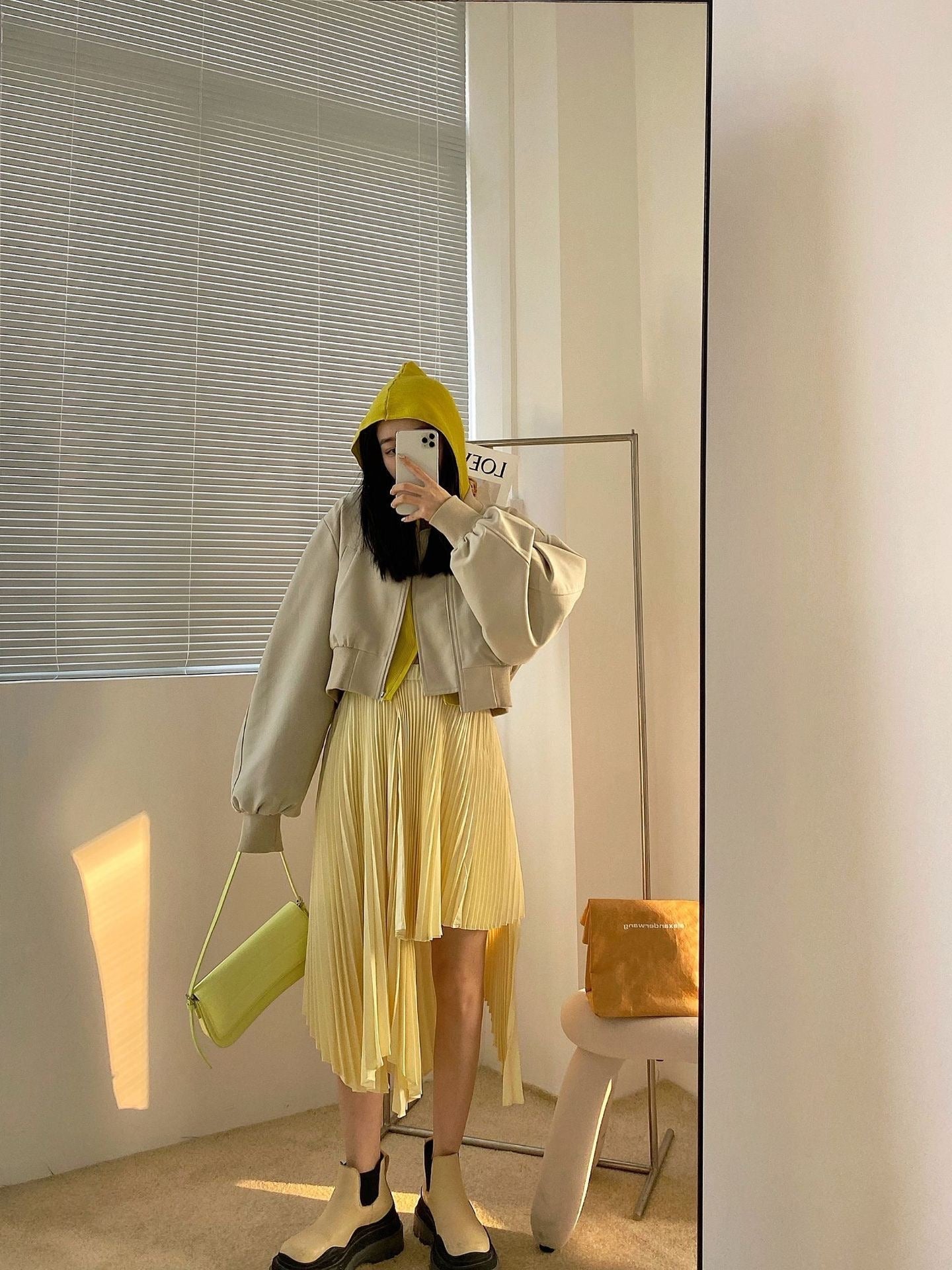 20%OFF_小鸡黄不规则半裙Light Goldenrod Pleated Skirt