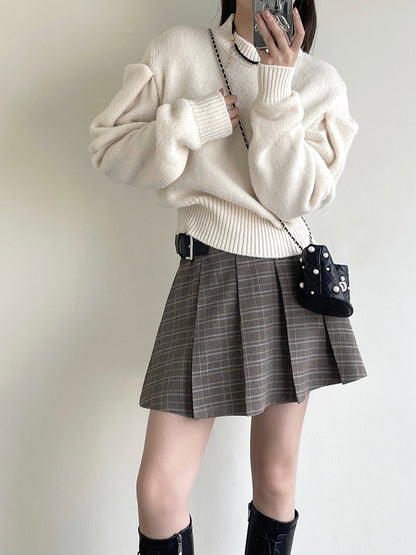 20%OFF_自带腰带格子百褶裙Plaid Pleated Skirt