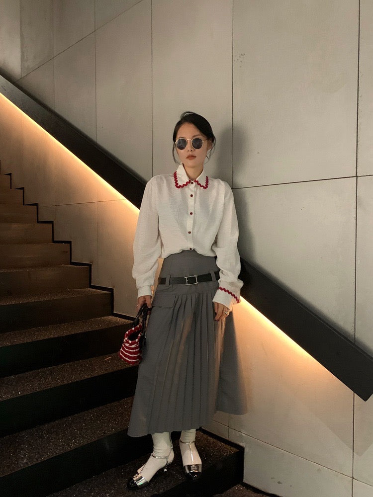 40%OFF_腰带长款百褶裙Pleated Skirt with Belt