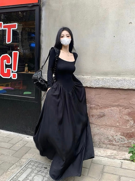 黑色大领口长裙 Black Trumpe Maxi Dress