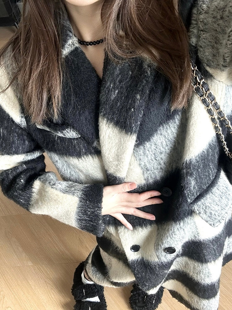 【芝士拿铁】复古格纹大衣Fur Plaid Coat