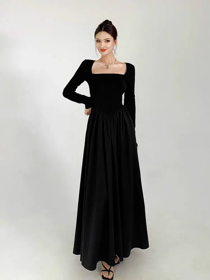 黑色大领口长裙 Black Trumpe Maxi Dress