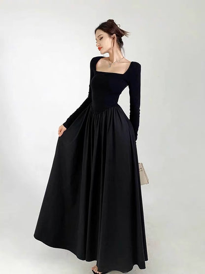 黑色大领口长裙 Black Trumpe Maxi Dress