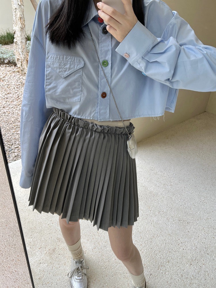 【逃跑甜心】灰色花边半裙High-Waist Pleated Mini Skirt