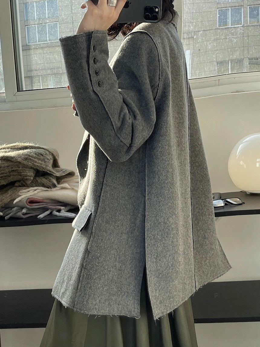 磨毛边廓形西服外套Wool Blazer Coat