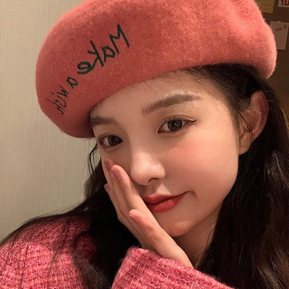 50%OFF_粉色刺绣生日贝雷帽Pink Embroidery Beret