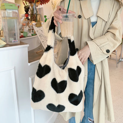 Heart Shape Fleece Shoulder Bag