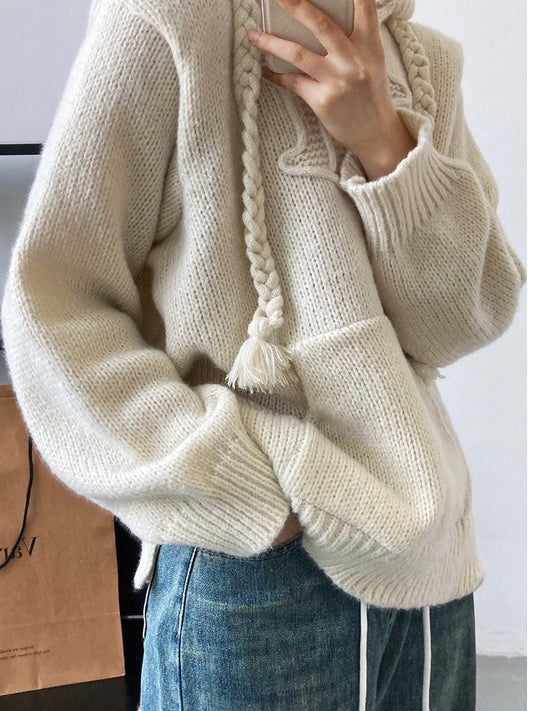 俏皮麻花辫针织帽衫Textured Knit Hoodie