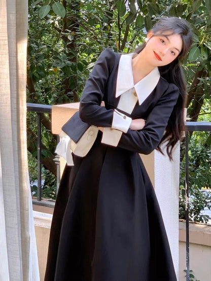 【气质女主】宫廷风高腰套装Contrast Collar Blazer&Skirt