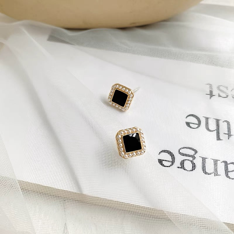 富贵小姐方形耳钉Gemstone Stud Earrings